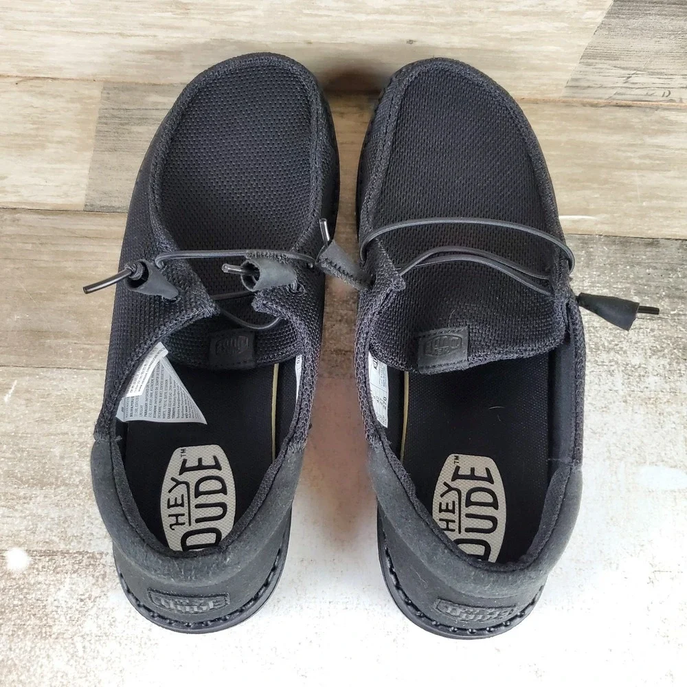 Hey Dude Wally Funk Mono Womens Shoes Sz 11 Black Round Toe Slip On Sneakers